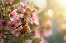 Eine Biene sammelt Pollen und Nektar an der Manuka-Blüte. (Foto: AdobeStock_702831869 vxnaghiyev)